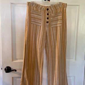 Indigo Rein Striped Linen Blend Button Front Wide Leg Trousers Sz L
